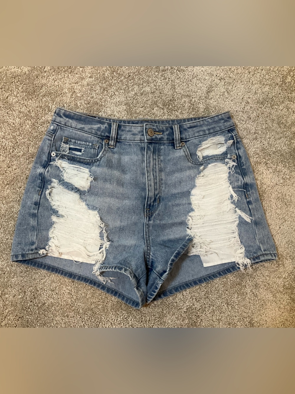 American Eagle Distressed High Rise Denim Shorts Size 6 Stretch Waistband